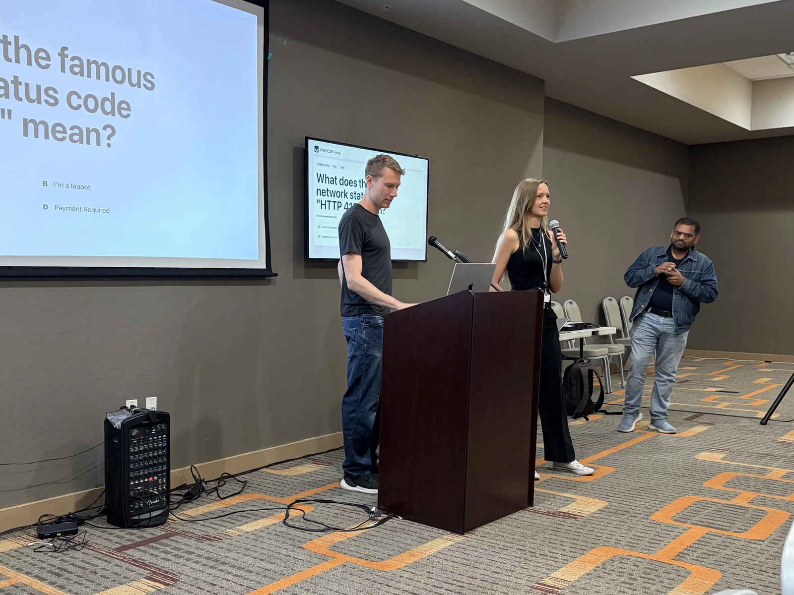 Kai and Malin hosting Core Coffee trivia at WWDC